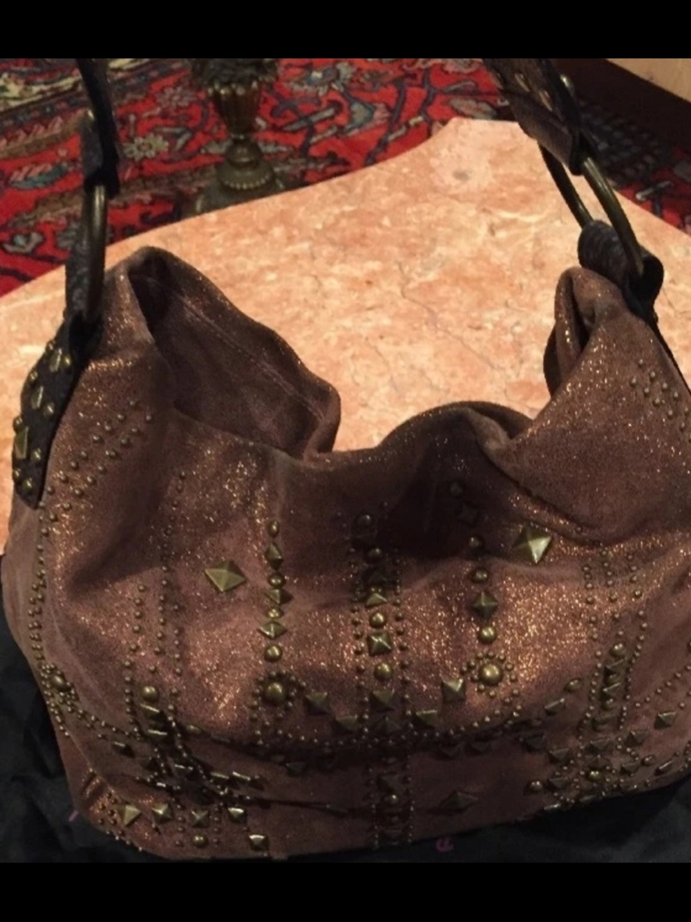 Betsey Johnson Studded Brown Studded Leather Hobo Bag